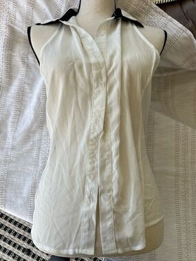Sans Souci Sleeveless White Button-Front Sheer Top
